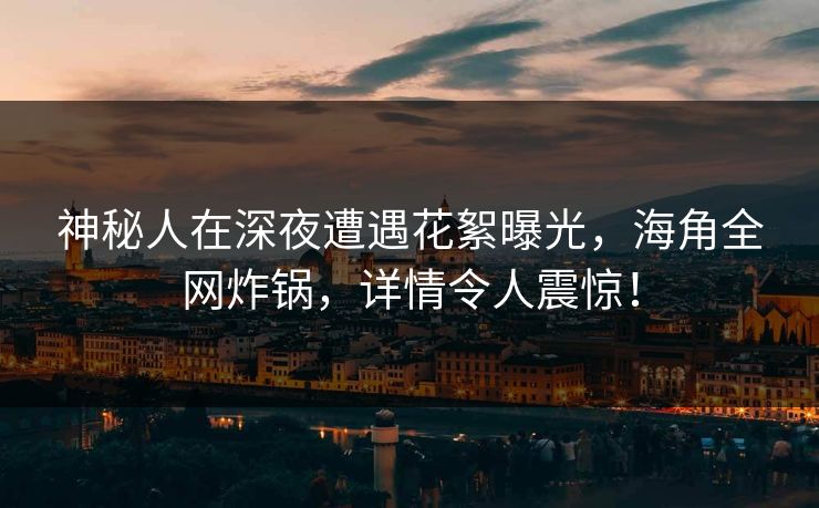 神秘人在深夜遭遇花絮曝光,海角全网炸锅,详情令人震惊!