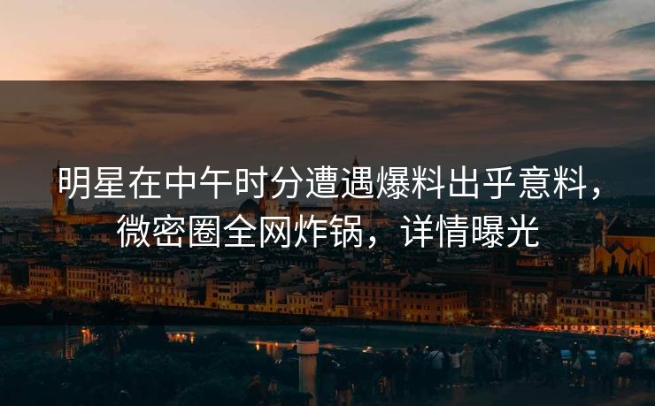 明星在中午时分遭遇爆料出乎意料,微密圈全网炸锅,详情曝光