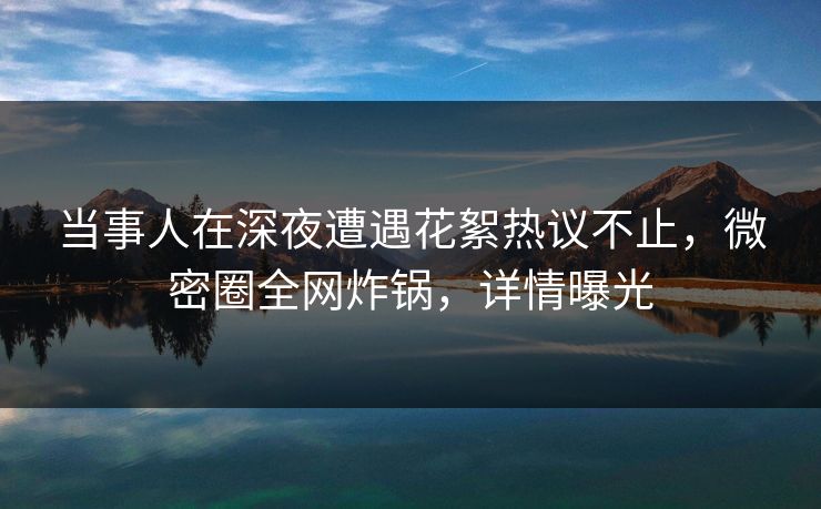 当事人在深夜遭遇花絮热议不止,微密圈全网炸锅,详情曝光