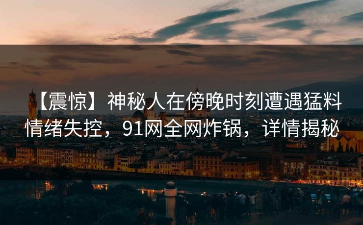 【震惊】神秘人在傍晚时刻遭遇猛料 情绪失控，91网全网炸锅，详情揭秘