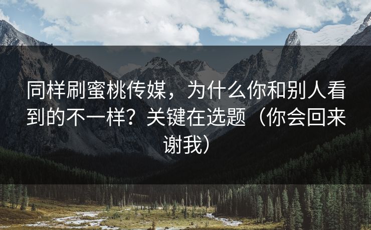 同样刷蜜桃传媒，为什么你和别人看到的不一样？关键在选题（你会回来谢我）